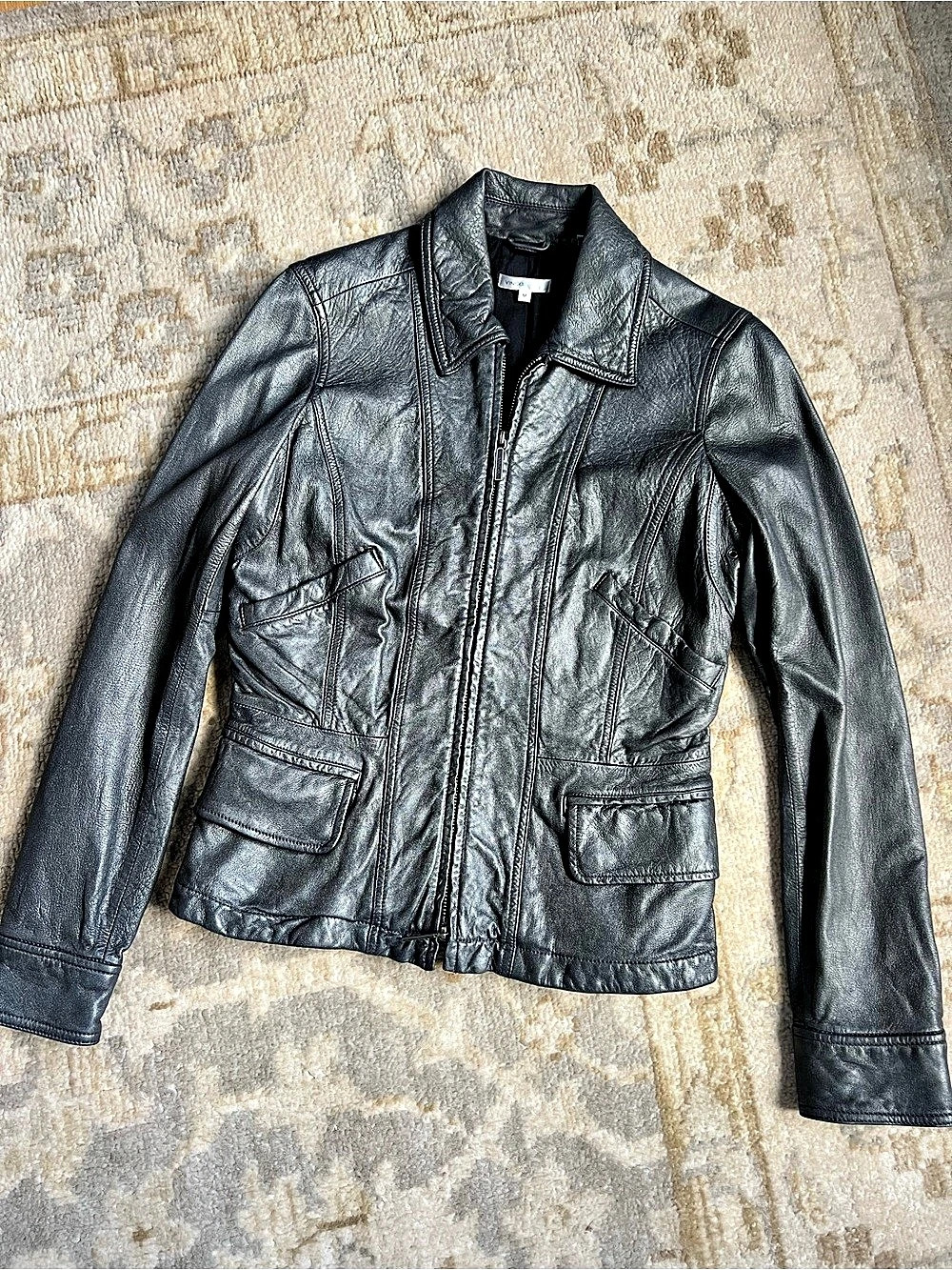 Vince Women's Leather Jacket charcoal Size Medium